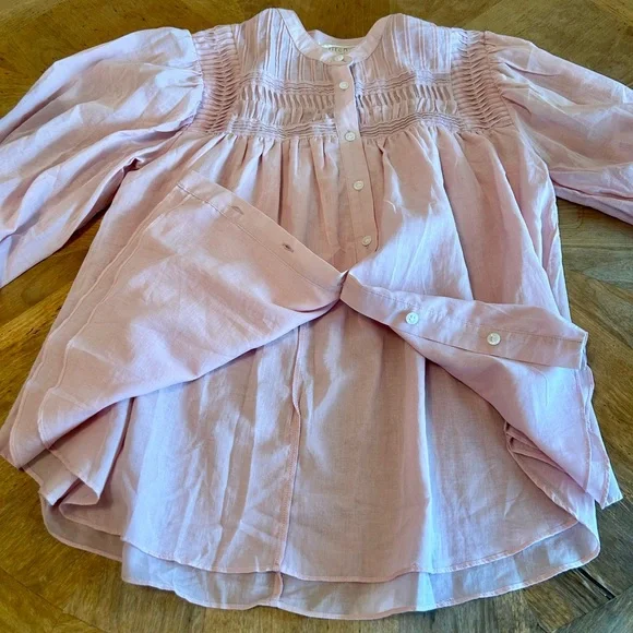 NWT Chenault Blouse. Feminine Boho Barbie pink peasant top with pintucks. Size M - Picture 5 of 13